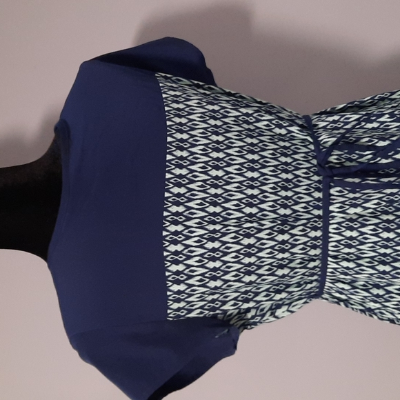 Retro Style Navy Blue Light Mint Short Sleeve Long Ruffle Bottom Maternity dress - Picture 6 of 13